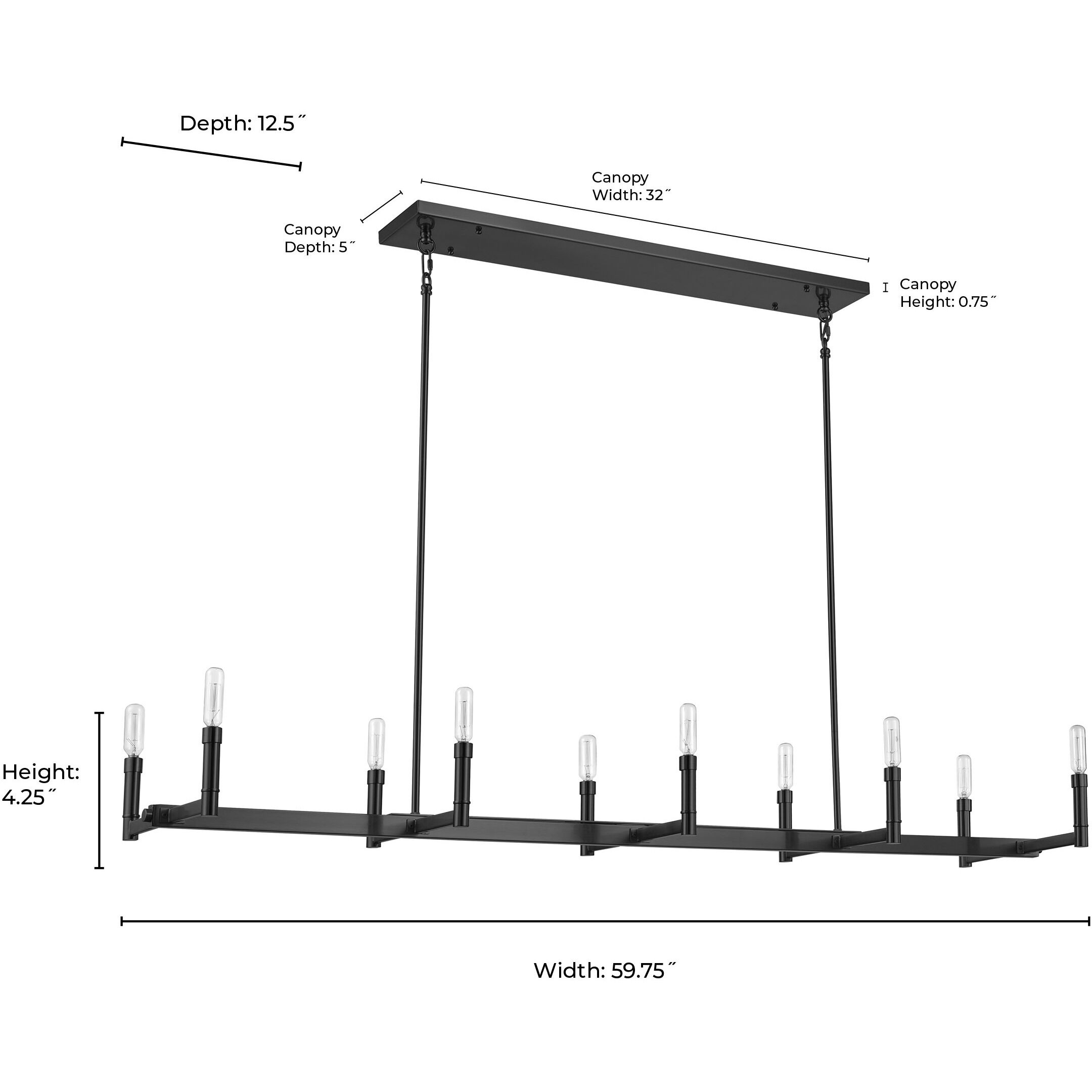 Daxley 10 Light 59.75 inch Matte Black Linear Chandelier Ceiling Light